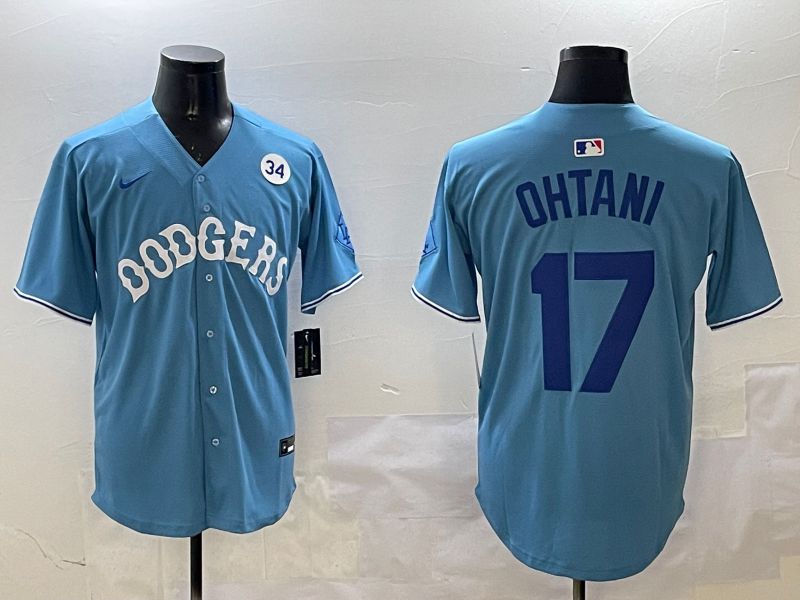 Men Los Angeles Dodgers 17 Ohtani Light Blue Throwback Game 2025 Nike MLB Jersey style 7